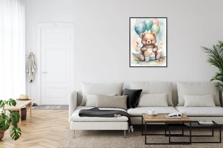 Plakat Niedźwiadek Z Pękiem Balonów