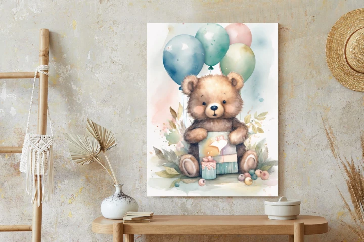 Plakat Niedźwiadek Z Pękiem Balonów