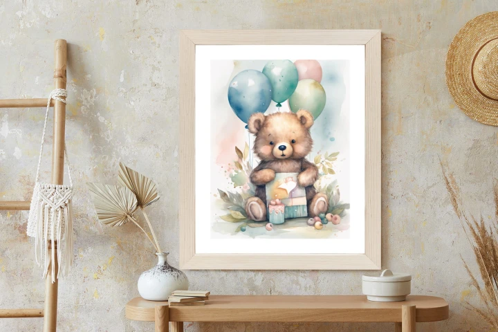 Plakat Niedźwiadek Z Pękiem Balonów