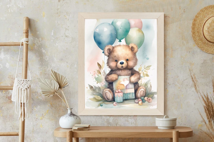 Plakat Niedźwiadek Z Pękiem Balonów