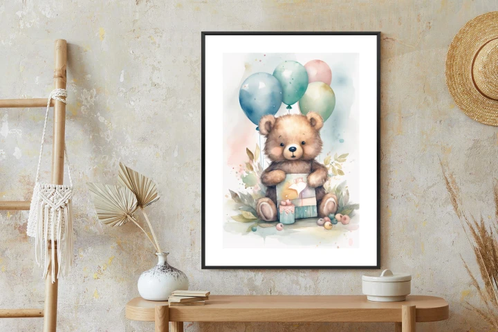 Plakat Niedźwiadek Z Pękiem Balonów