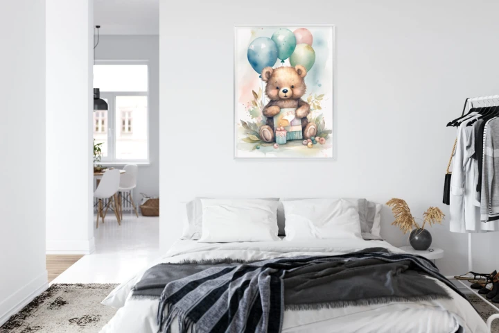 Plakat Niedźwiadek Z Pękiem Balonów