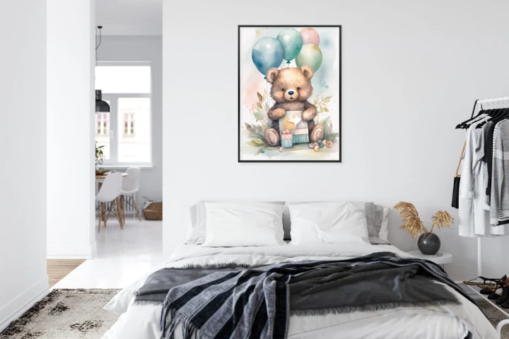 Plakat Niedźwiadek Z Pękiem Balonów