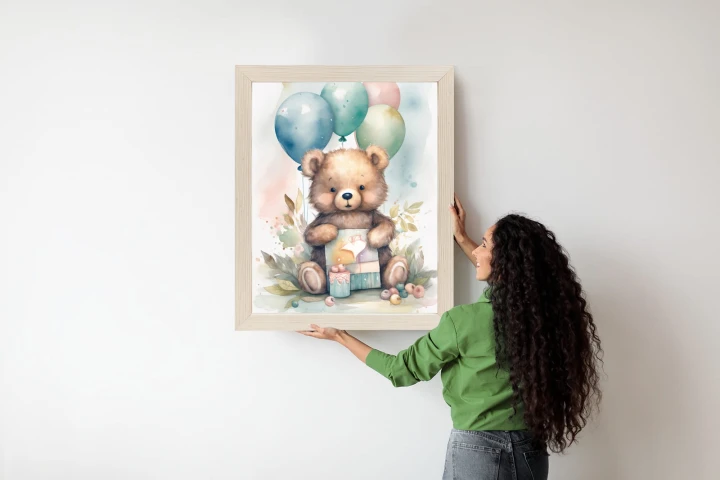Plakat Niedźwiadek Z Pękiem Balonów