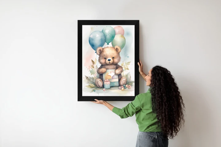 Plakat Niedźwiadek Z Pękiem Balonów