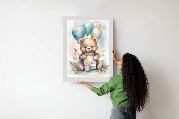 Plakat Niedźwiadek Z Pękiem Balonów
