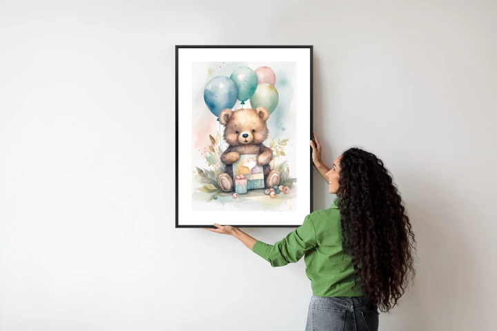 Plakat Niedźwiadek Z Pękiem Balonów