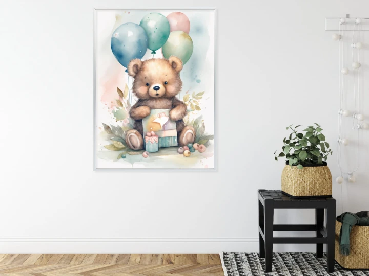 Plakat Niedźwiadek Z Pękiem Balonów