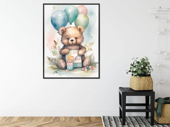 Plakat Niedźwiadek Z Pękiem Balonów