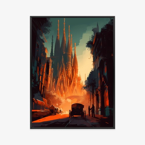 Plakat Kościół Sagrada Familia I Zachód Słońca