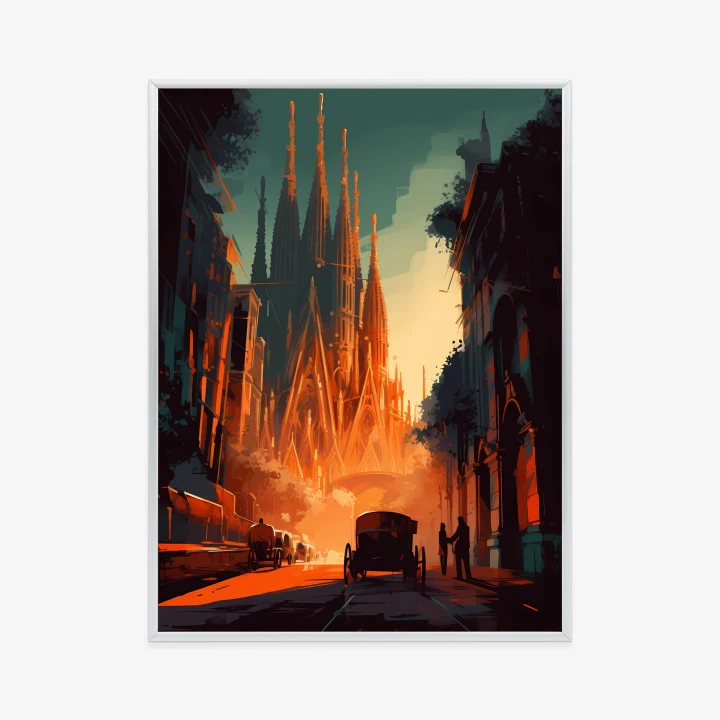 Plakat Kościół Sagrada Familia I Zachód Słońca