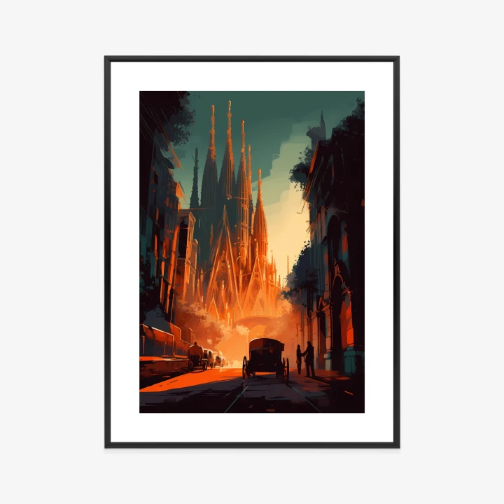 Plakat Kościół Sagrada Familia I Zachód Słońca