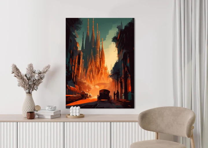 Plakat Kościół Sagrada Familia I Zachód Słońca