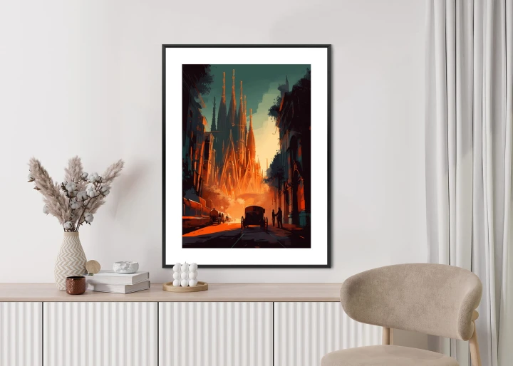 Plakat Kościół Sagrada Familia I Zachód Słońca