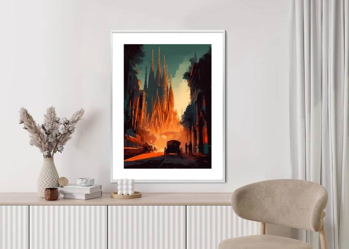 Plakat Kościół Sagrada Familia I Zachód Słońca