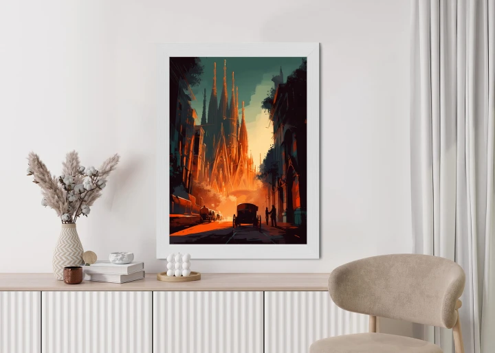 Plakat Kościół Sagrada Familia I Zachód Słońca