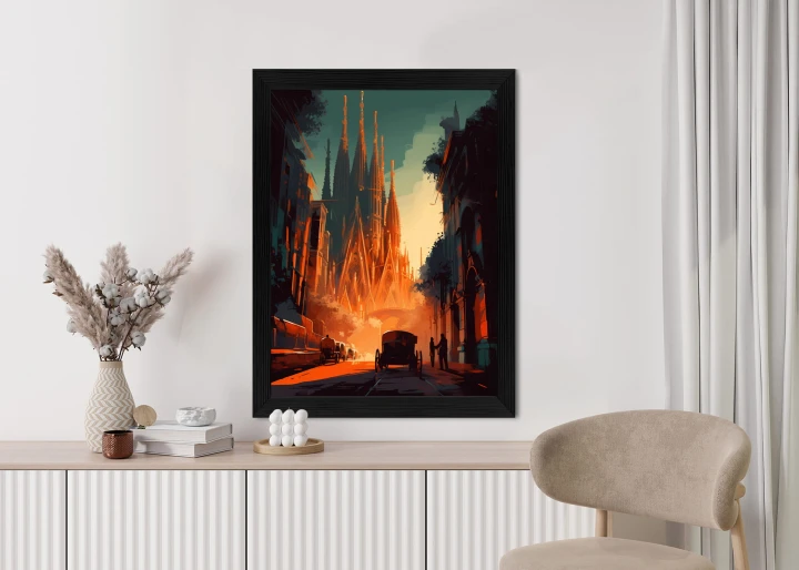 Plakat Kościół Sagrada Familia I Zachód Słońca