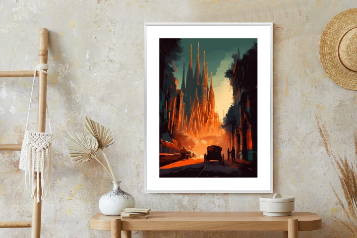 Plakat Kościół Sagrada Familia I Zachód Słońca