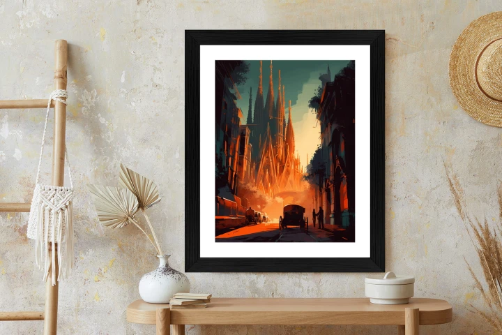 Plakat Kościół Sagrada Familia I Zachód Słońca