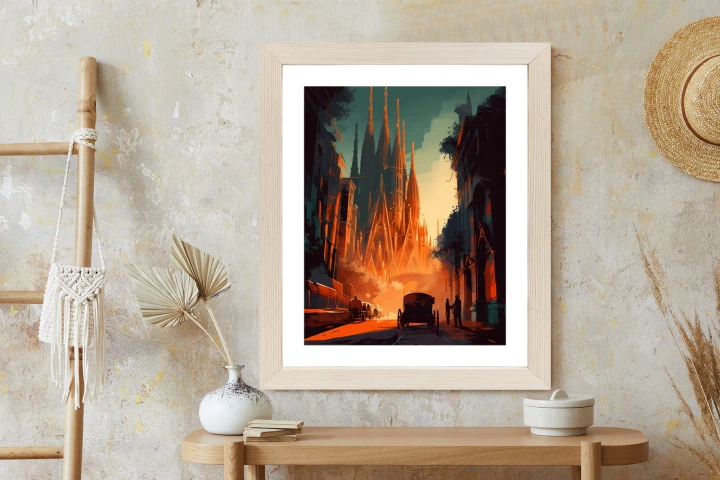 Plakat Kościół Sagrada Familia I Zachód Słońca