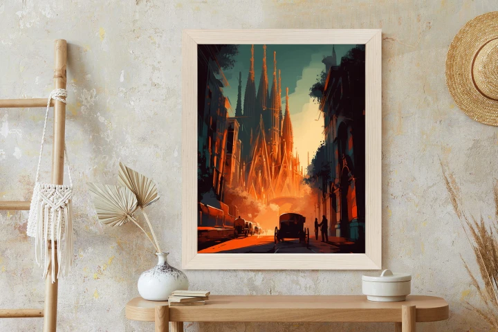 Plakat Kościół Sagrada Familia I Zachód Słońca