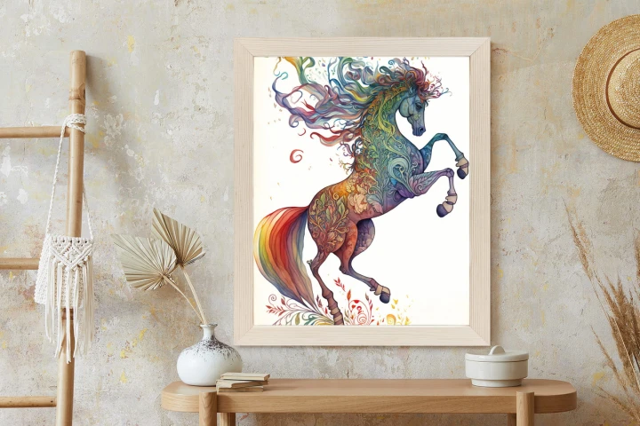 Plakat Koń W Tęczowe Ornamenty