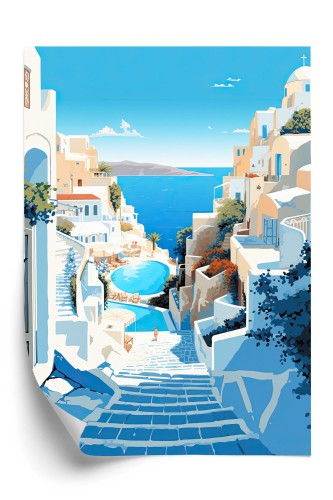 Plakat Charakterystyczna Grecka Architektura Santorini