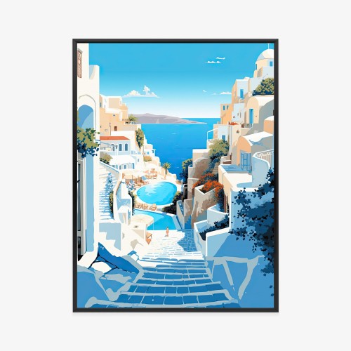 Plakat Charakterystyczna Grecka Architektura Santorini