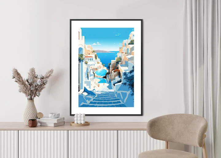 Plakat Charakterystyczna Grecka Architektura Santorini