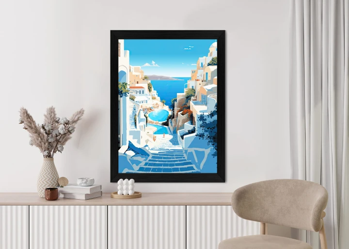 Plakat Charakterystyczna Grecka Architektura Santorini