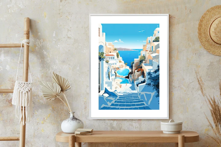 Plakat Charakterystyczna Grecka Architektura Santorini