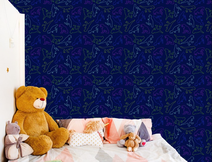 Tapeta W Kolorowe Dinozaury, Do Pokoju Dziecka