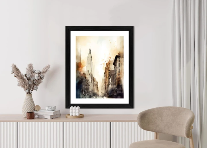 Plakat Ulice Nowego Jorku Akwarela W Odcieniach Beżu
