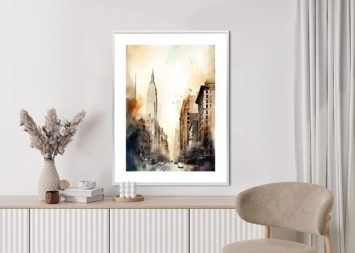Plakat Ulice Nowego Jorku Akwarela W Odcieniach Beżu