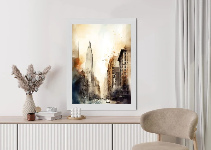 Plakat Ulice Nowego Jorku Akwarela W Odcieniach Beżu