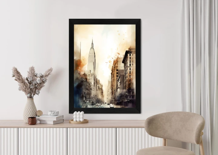 Plakat Ulice Nowego Jorku Akwarela W Odcieniach Beżu