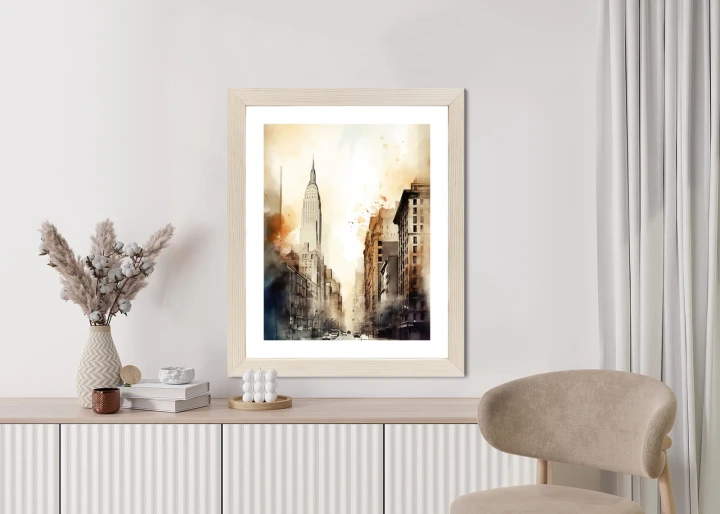 Plakat Ulice Nowego Jorku Akwarela W Odcieniach Beżu