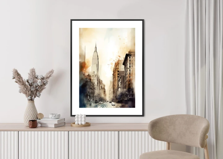 Plakat Ulice Nowego Jorku Akwarela W Odcieniach Beżu