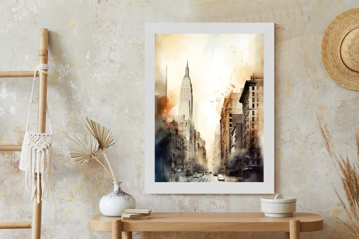 Plakat Ulice Nowego Jorku Akwarela W Odcieniach Beżu