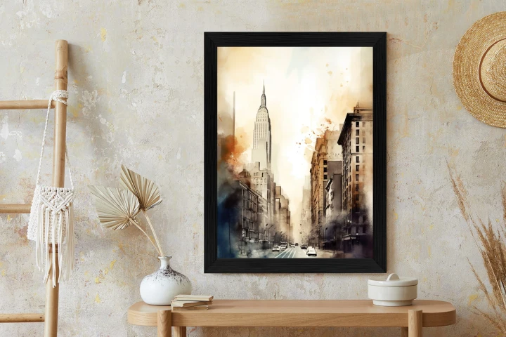 Plakat Ulice Nowego Jorku Akwarela W Odcieniach Beżu