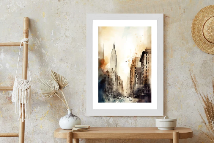 Plakat Ulice Nowego Jorku Akwarela W Odcieniach Beżu
