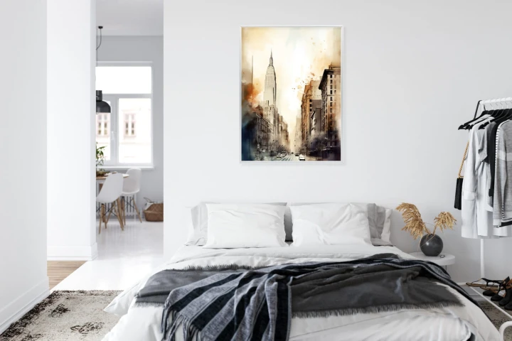 Plakat Ulice Nowego Jorku Akwarela W Odcieniach Beżu