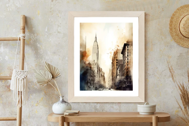 Plakat Ulice Nowego Jorku Akwarela W Odcieniach Beżu