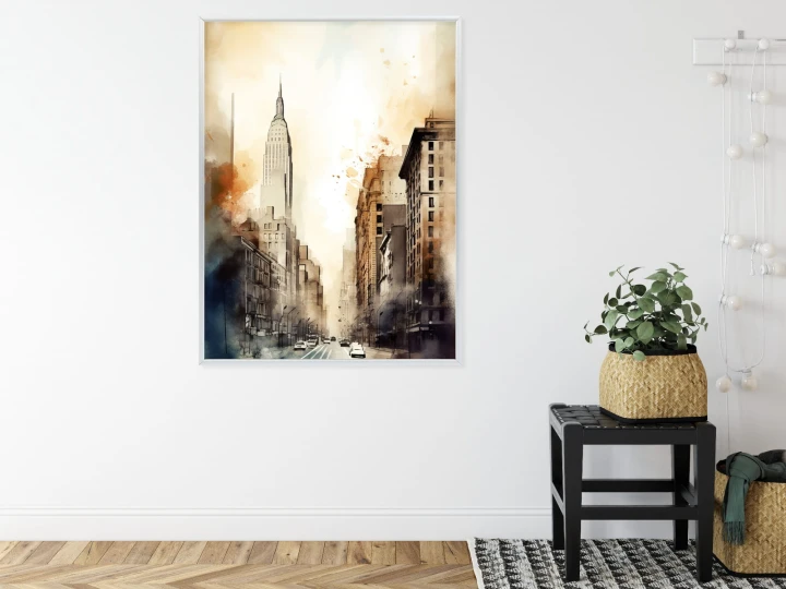 Plakat Ulice Nowego Jorku Akwarela W Odcieniach Beżu