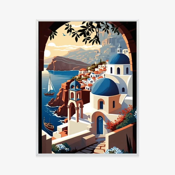 Plakat Ilustracja Greckiej Architektury Santorini