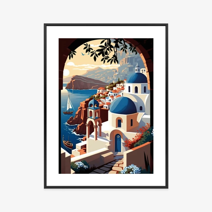 Plakat Ilustracja Greckiej Architektury Santorini