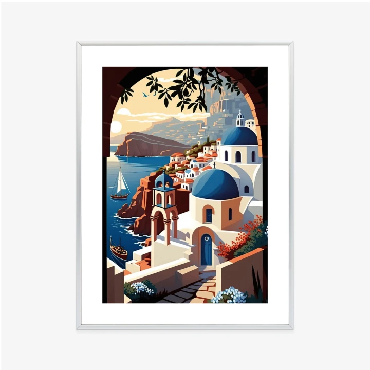 Plakat Ilustracja Greckiej Architektury Santorini