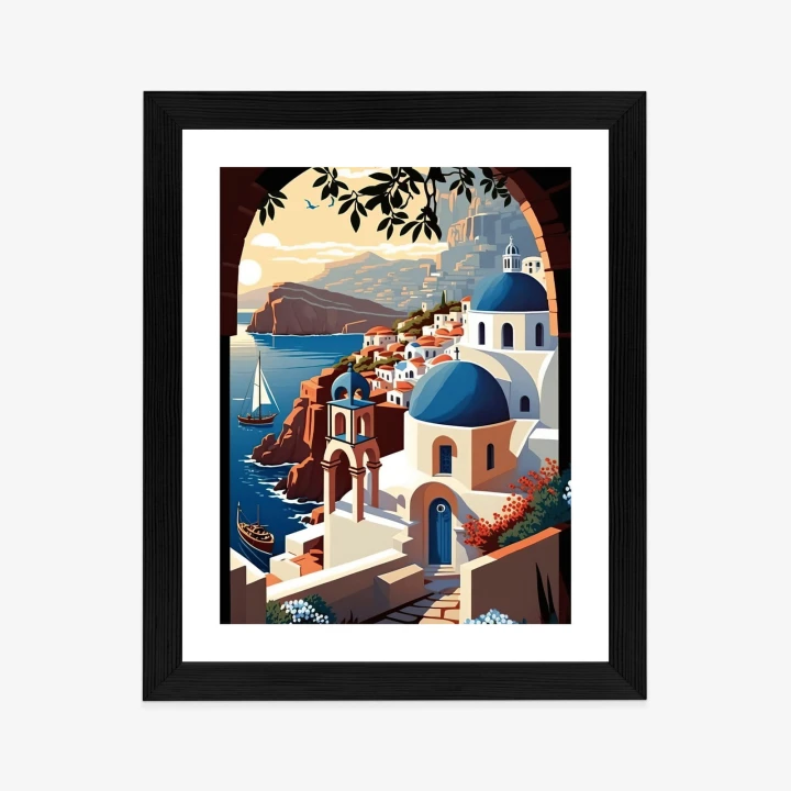Plakat Ilustracja Greckiej Architektury Santorini