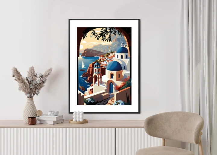 Plakat Ilustracja Greckiej Architektury Santorini