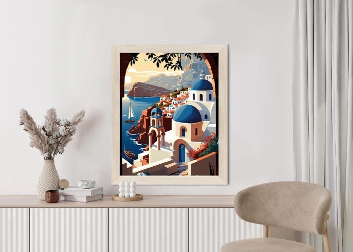 Plakat Ilustracja Greckiej Architektury Santorini